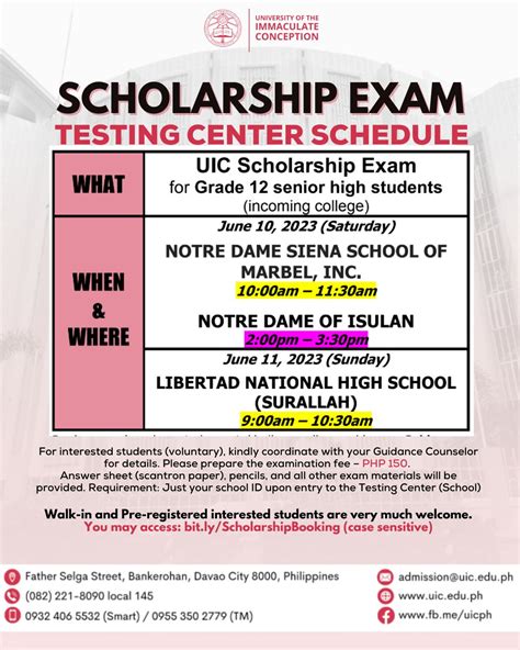 uic scholarship exam result